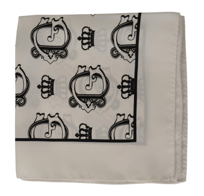 White Silk DG Crown Print Square Handkerchief Scarf