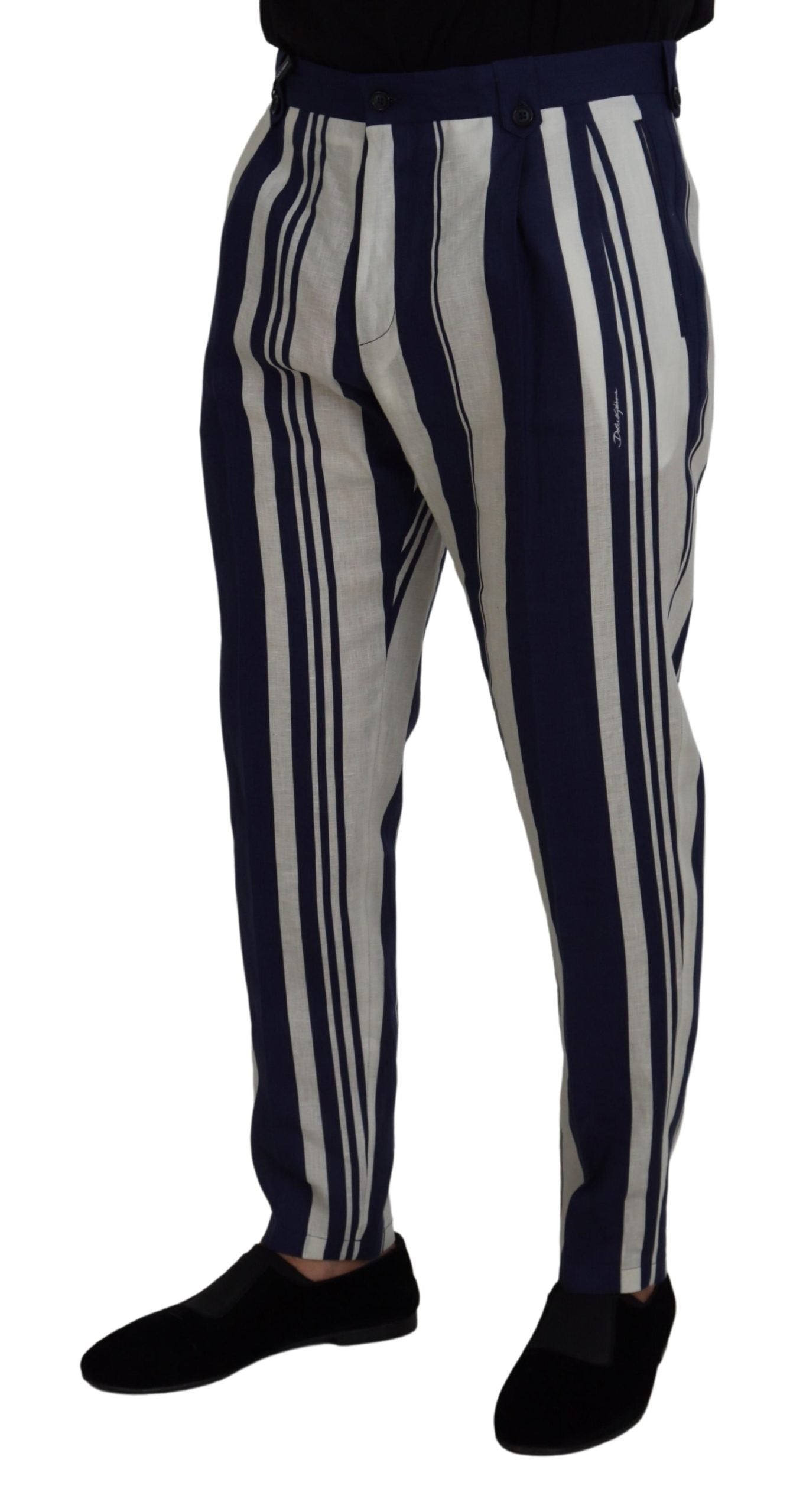 White Blue Cotton Striped Pants