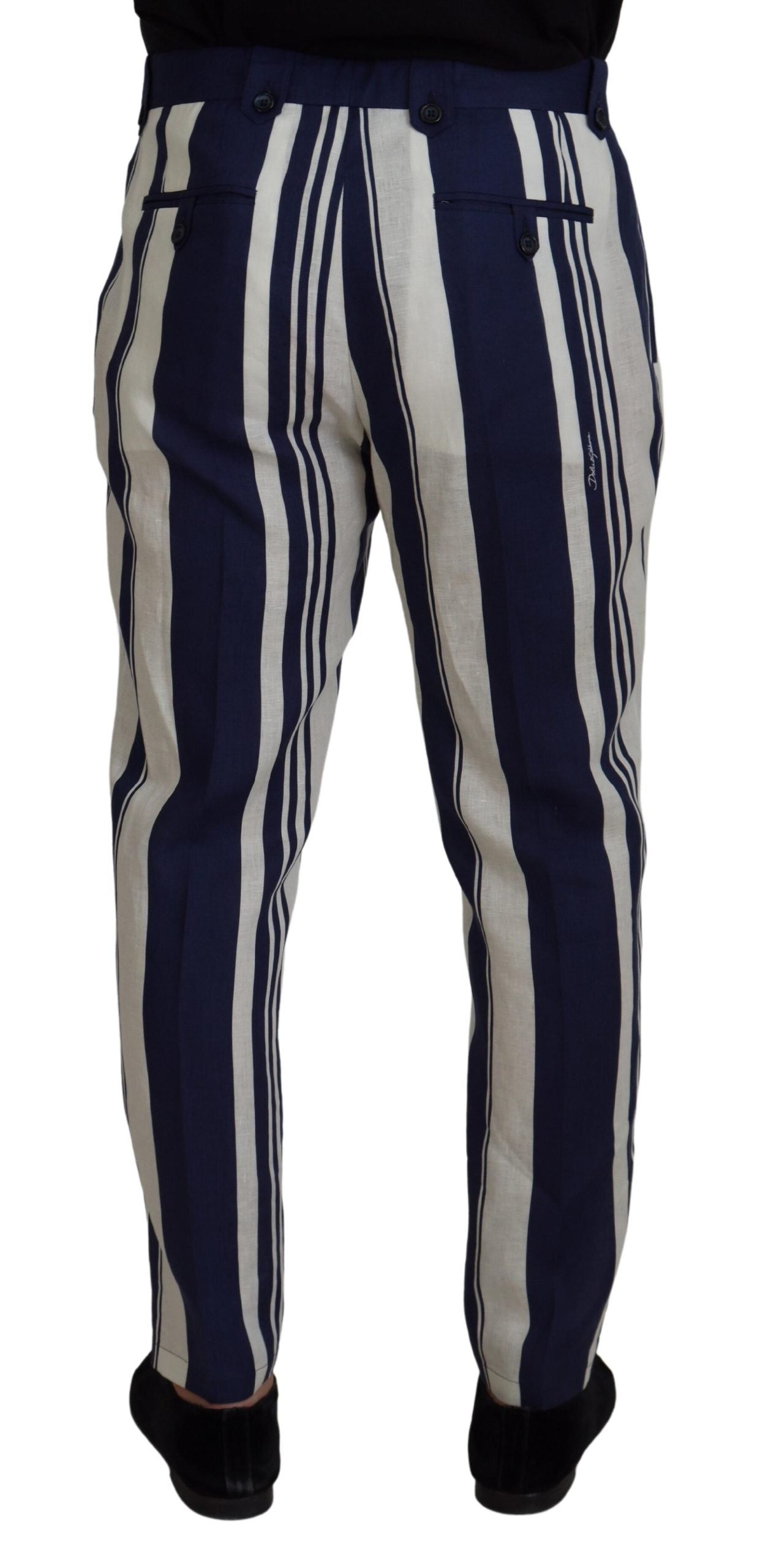 White Blue Cotton Striped Pants