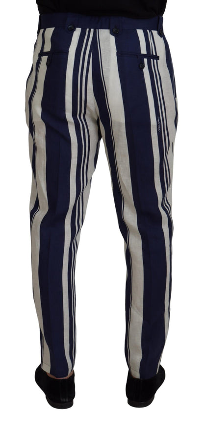 White Blue Cotton Striped Pants