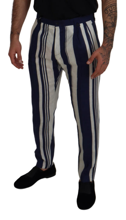 White Blue Cotton Striped Pants