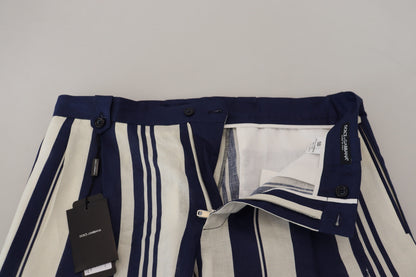 White Blue Cotton Striped Pants
