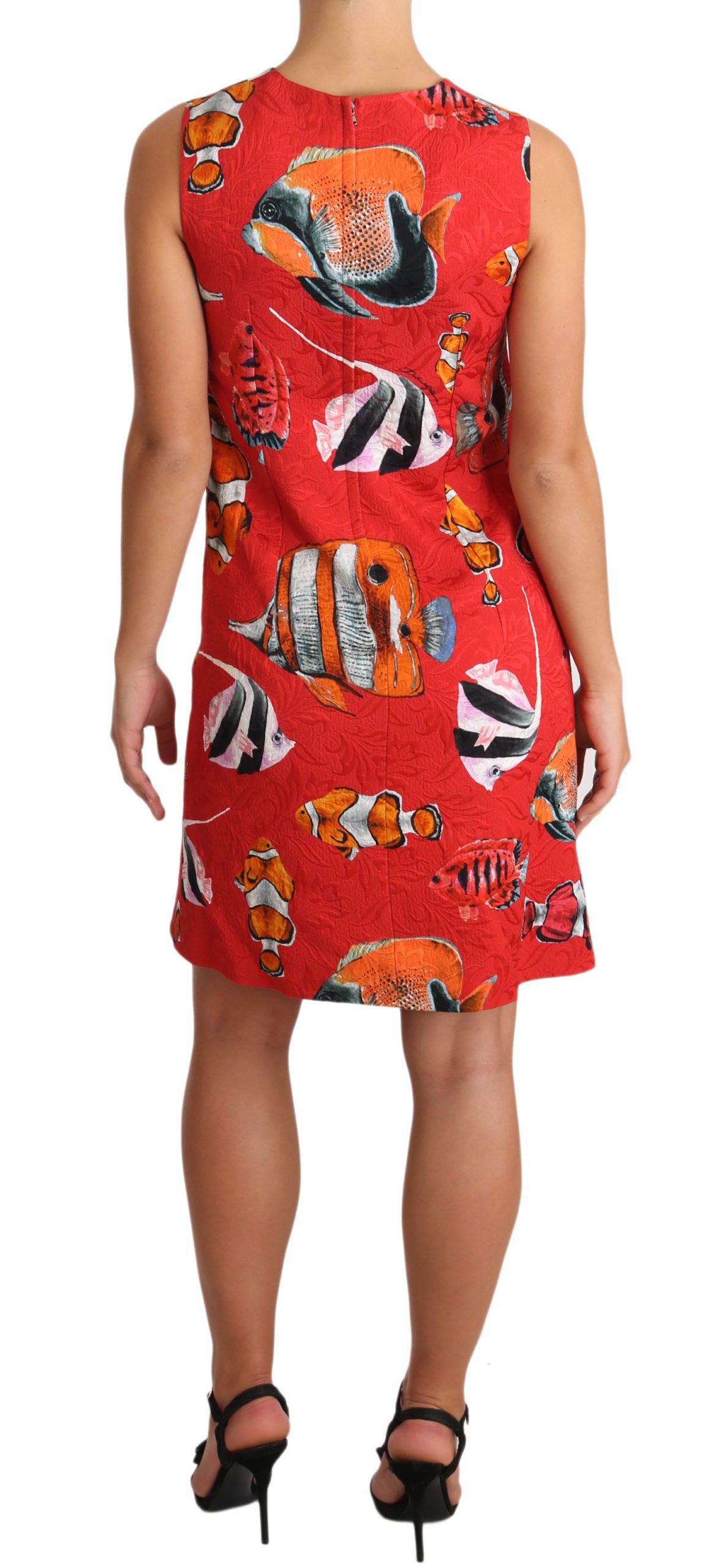 Red Fish Print Sleeveless Mini Shift Dress
