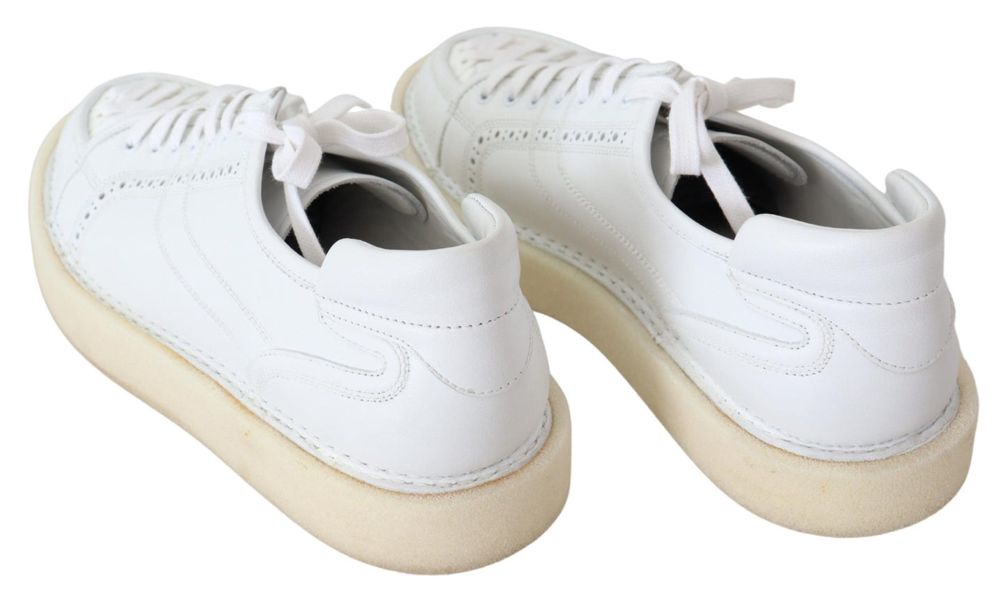 White Woven Leather Low Top Sneakers Shoes