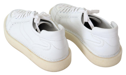 White Woven Leather Low Top Sneakers Shoes