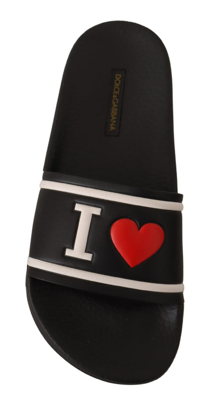Black Leather I Love D&G Slides Sandals