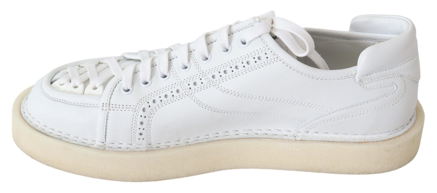 White Woven Leather Low Top Sneakers Shoes