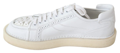 White Woven Leather Low Top Sneakers Shoes