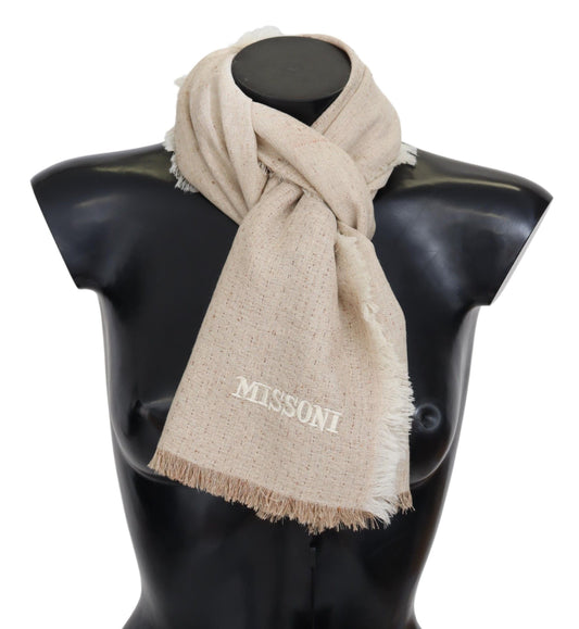 Beige Wool Knit Neck Wrap Fringe Shawl Scarf