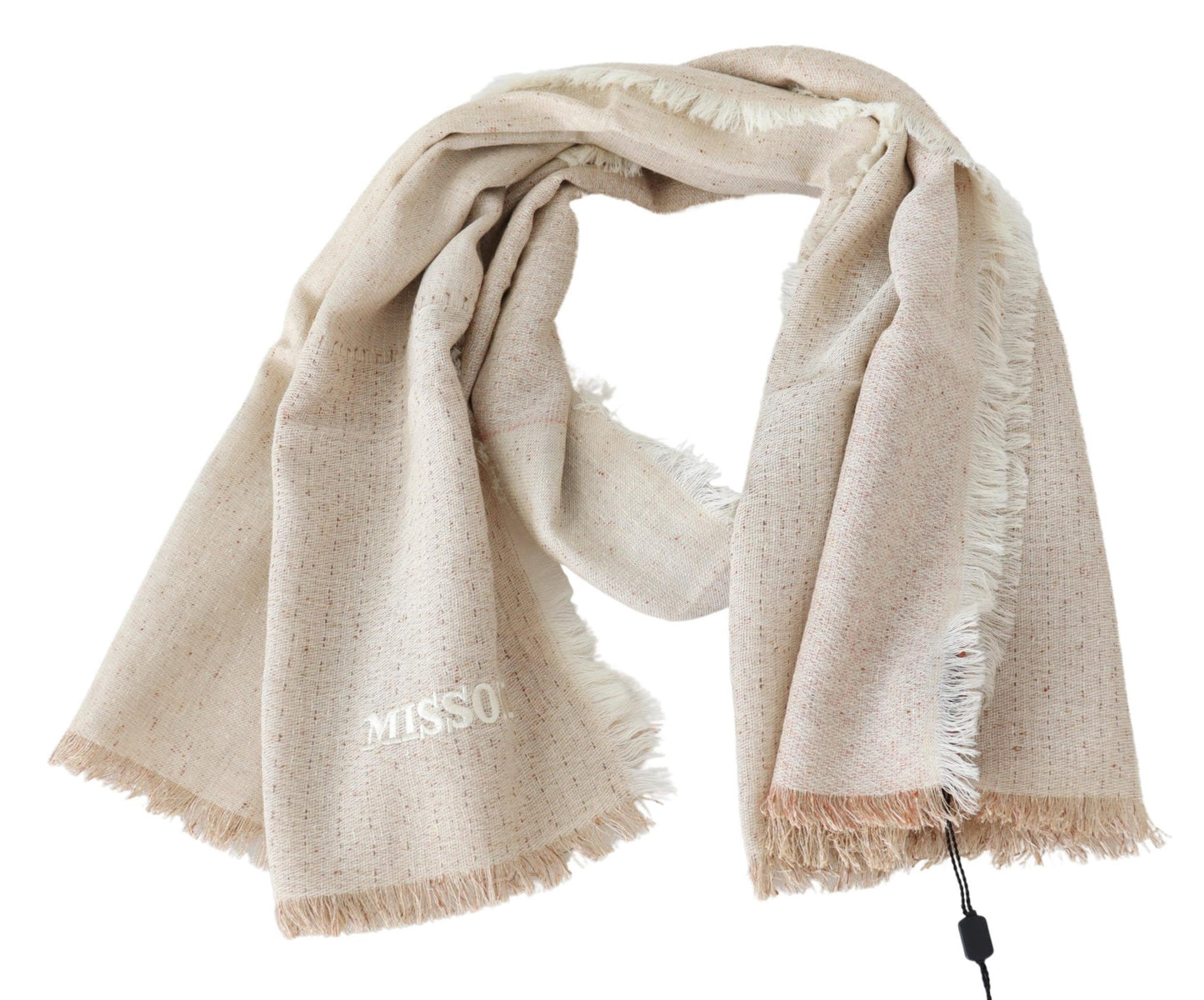 Beige Wool Knit Neck Wrap Fringe Shawl Scarf