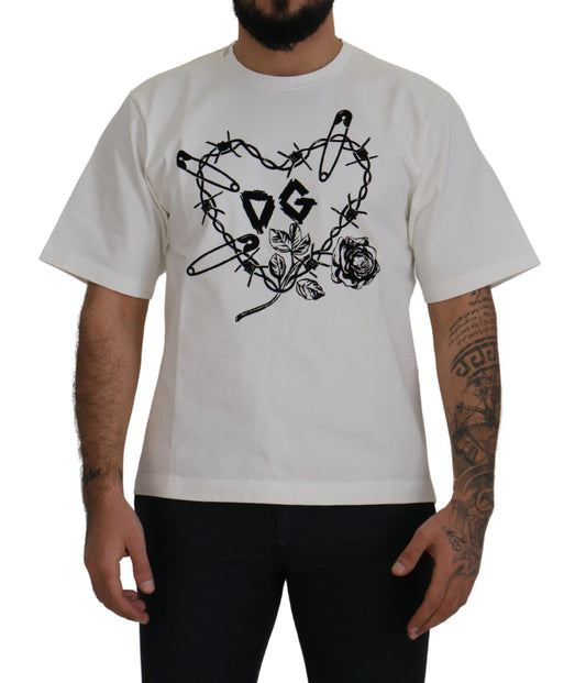 White Amor Cotton Crewneck  T-shirt