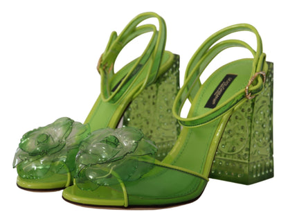 Green Plexi Crystal Sandals Heels Shoes