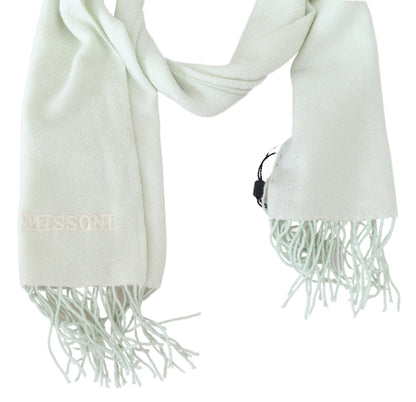 White Pattern Cashmere Unisex Wrap Fringes Scarf