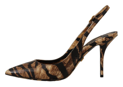Brown Slingbacks Leather Tiger Shoes