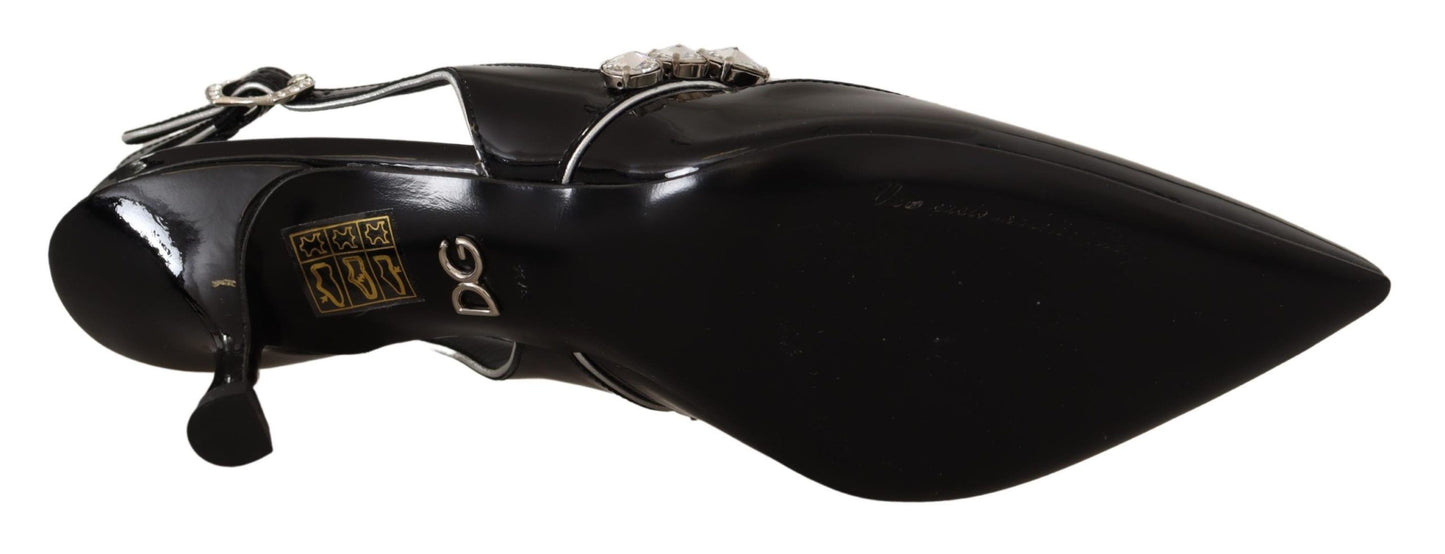 Black Patent Leather Crystal Slingbacks Shoes