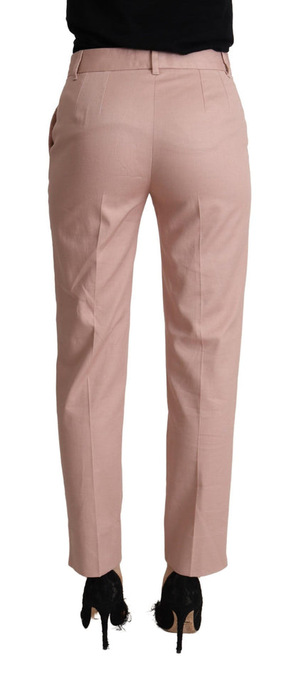Pink Cotton Mid Waist Trouser Tapered Pants