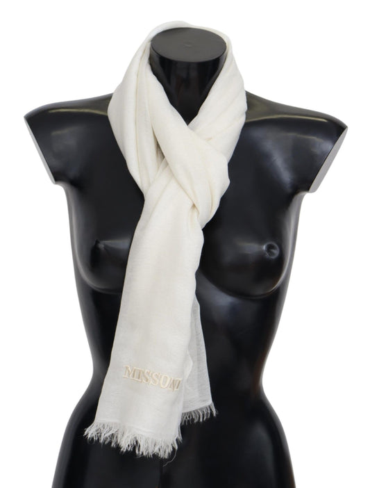 White Cashmere Unisex Neck Wrap Fringes Scarf