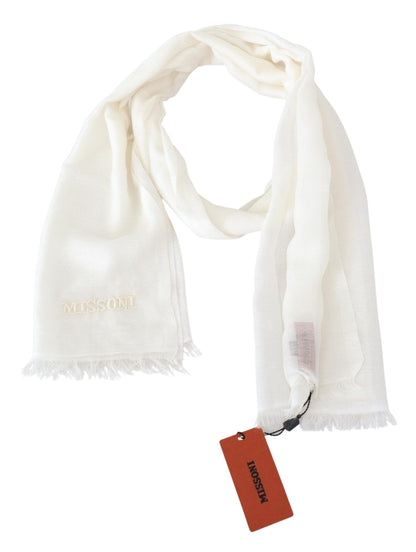 White Cashmere Unisex Neck Wrap Fringes Scarf