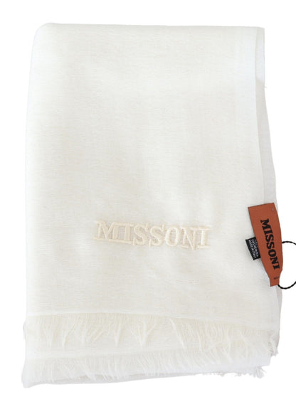 White Cashmere Unisex Neck Wrap Fringes Scarf