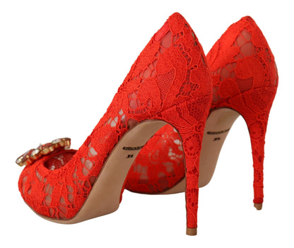 Red Taormina Lace Crystal Heels Pumps
