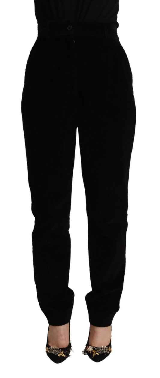 Black Corduroy High Waist Tapered Pants