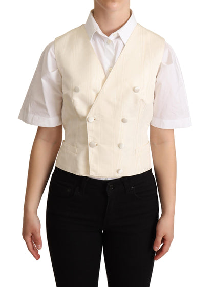 Beige Silk Sleeveless Waistcoat Vest