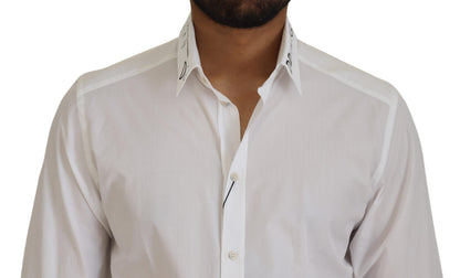 White Printed Cotton SlimFit Dress GOLD Shirt