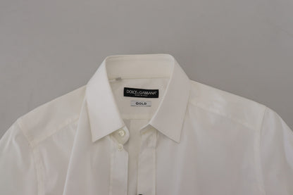 White Cotton Slim Fit Formal Dress GOLD Shirt
