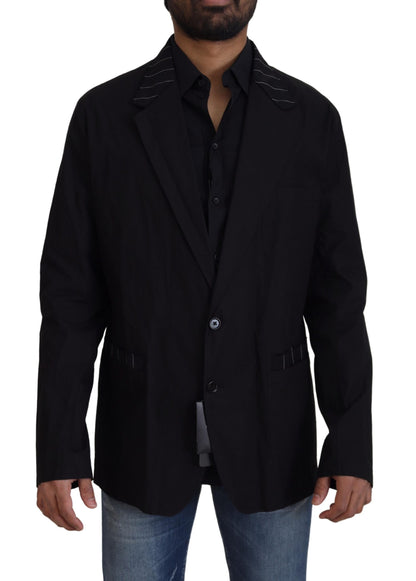 Black Cotton Single Breasted Jacket Suit