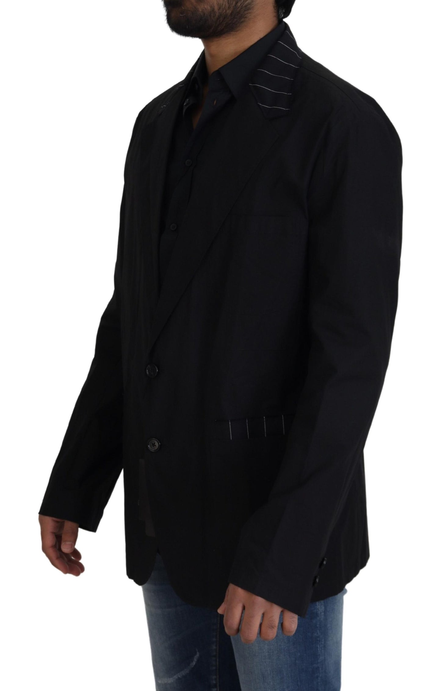 Black Cotton Single Breasted Jacket Suit