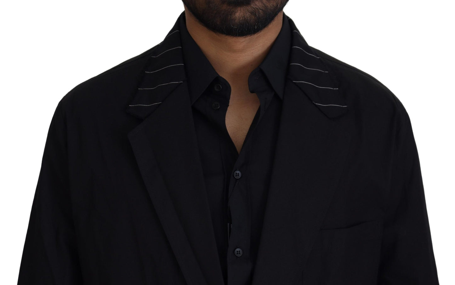 Black Cotton Single Breasted Jacket Suit