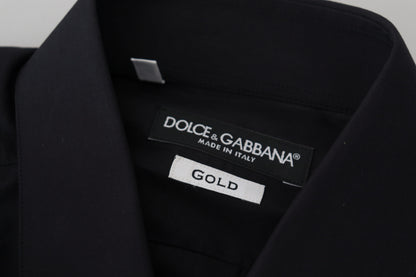 Black Cotton Slim Fit Formal Dress GOLD Shirt