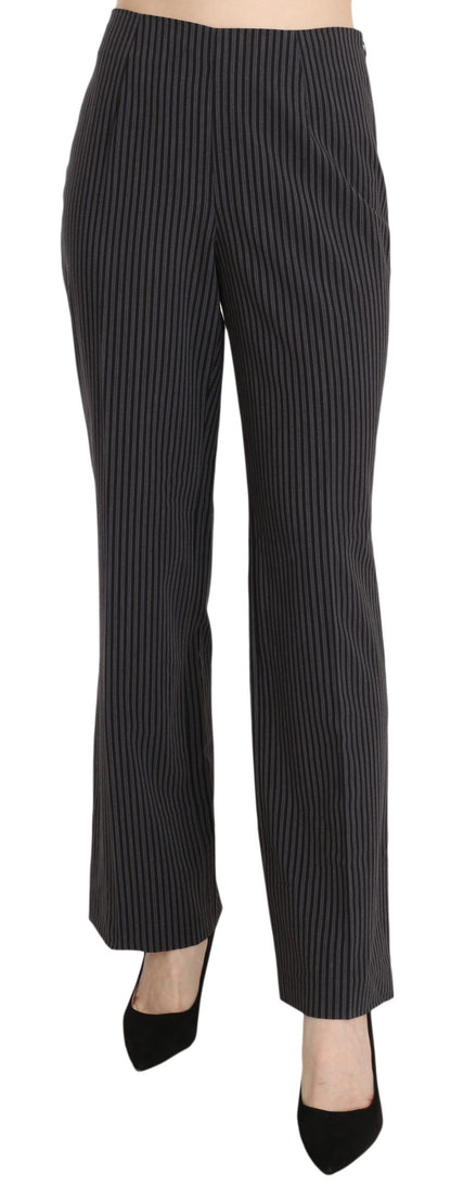 Black Striped Cotton Sretch Dress Trousers Pants