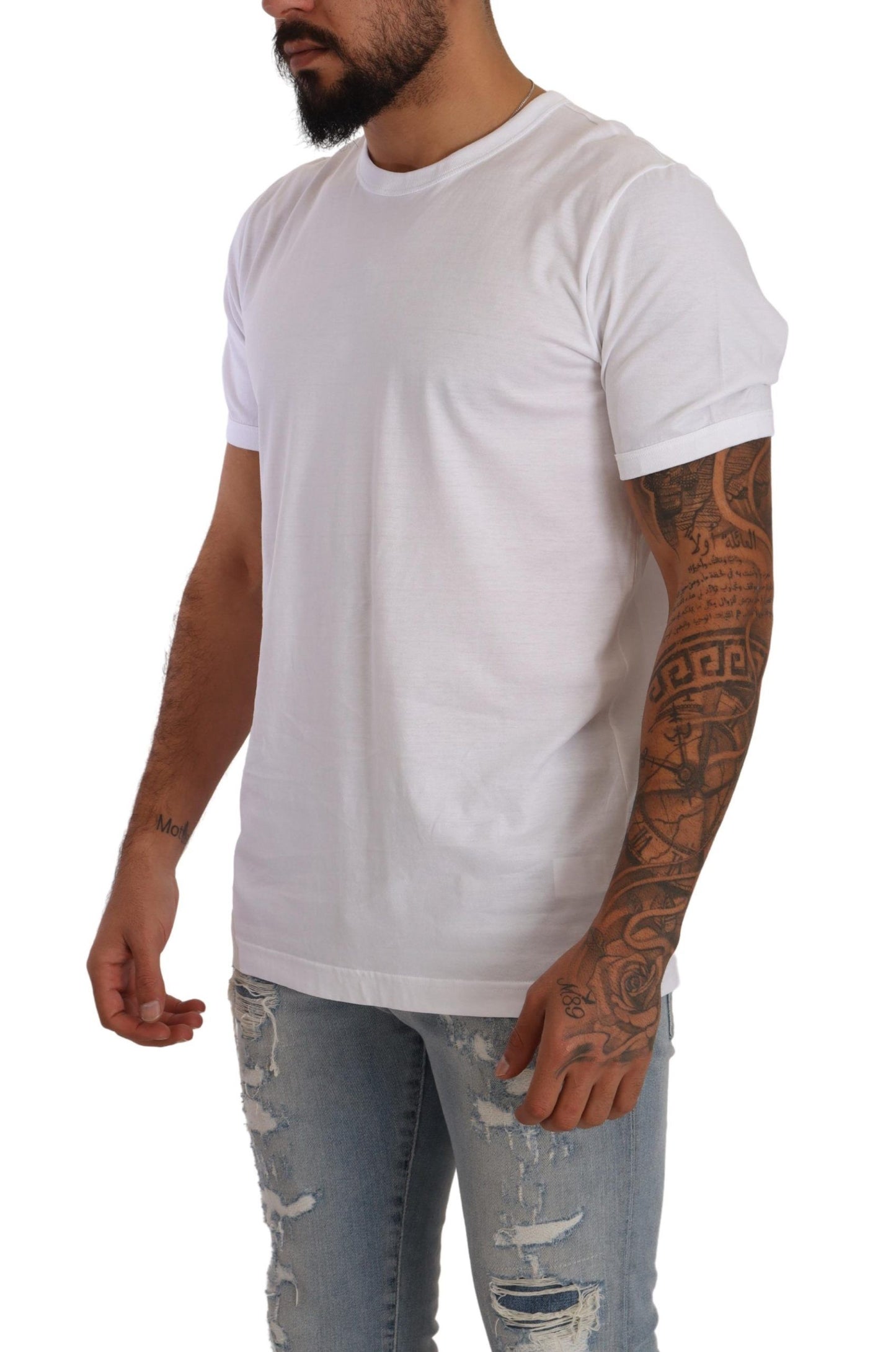 White Crewneck Short Sleeve Cotton T-shirt