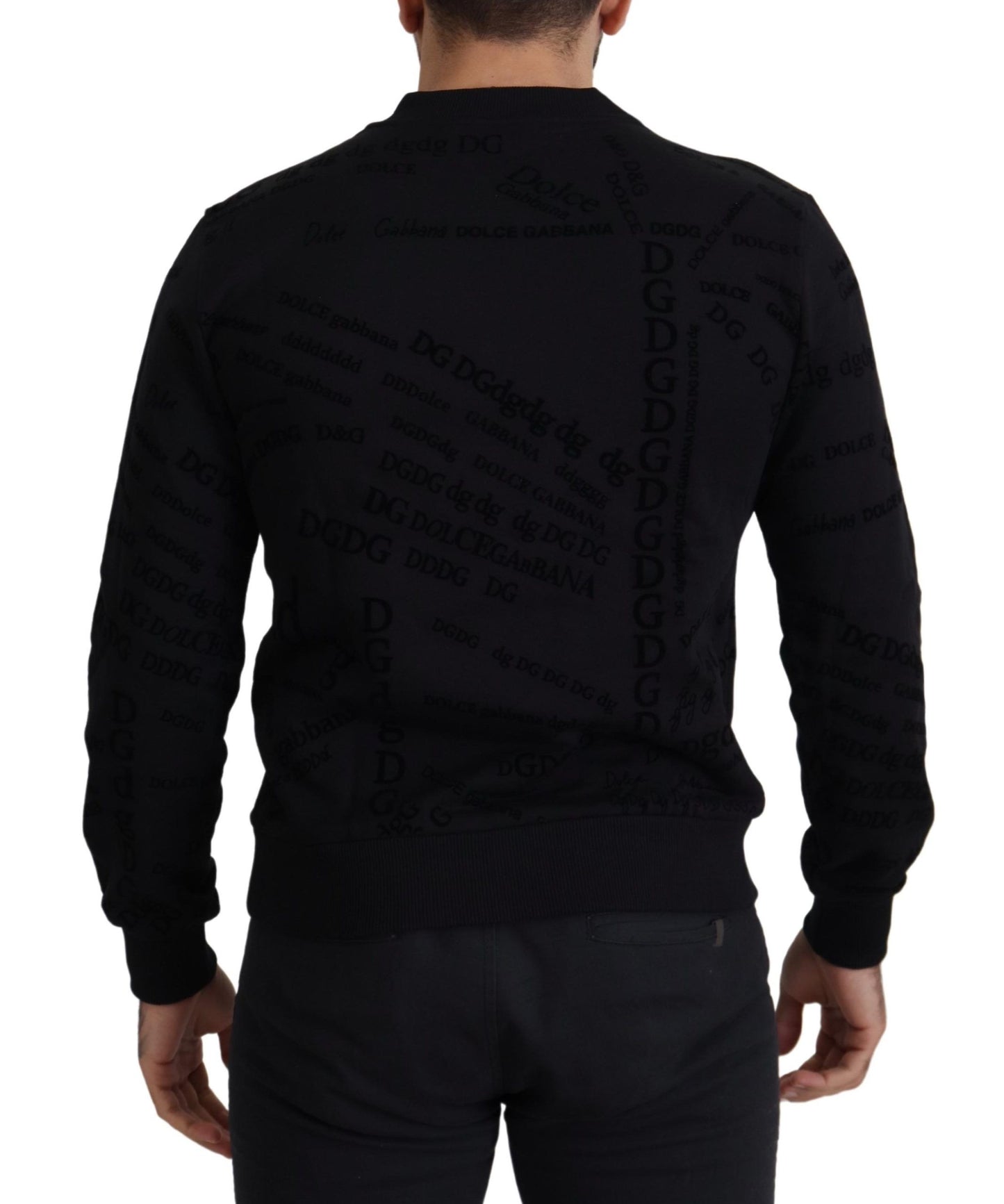 Black Cotton Blend Crewneck Pullover Sweater