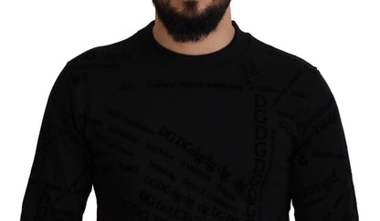 Black Cotton Blend Crewneck Pullover Sweater
