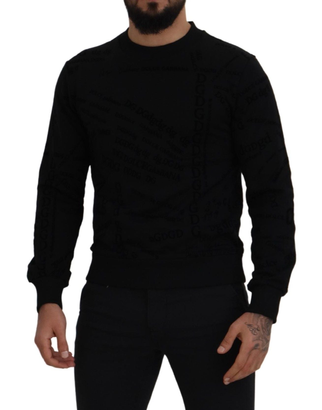 Black Cotton Blend Crewneck Pullover Sweater