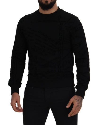 Black Cotton Blend Crewneck Pullover Sweater