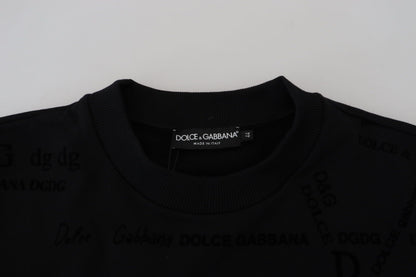 Black Cotton Blend Crewneck Pullover Sweater
