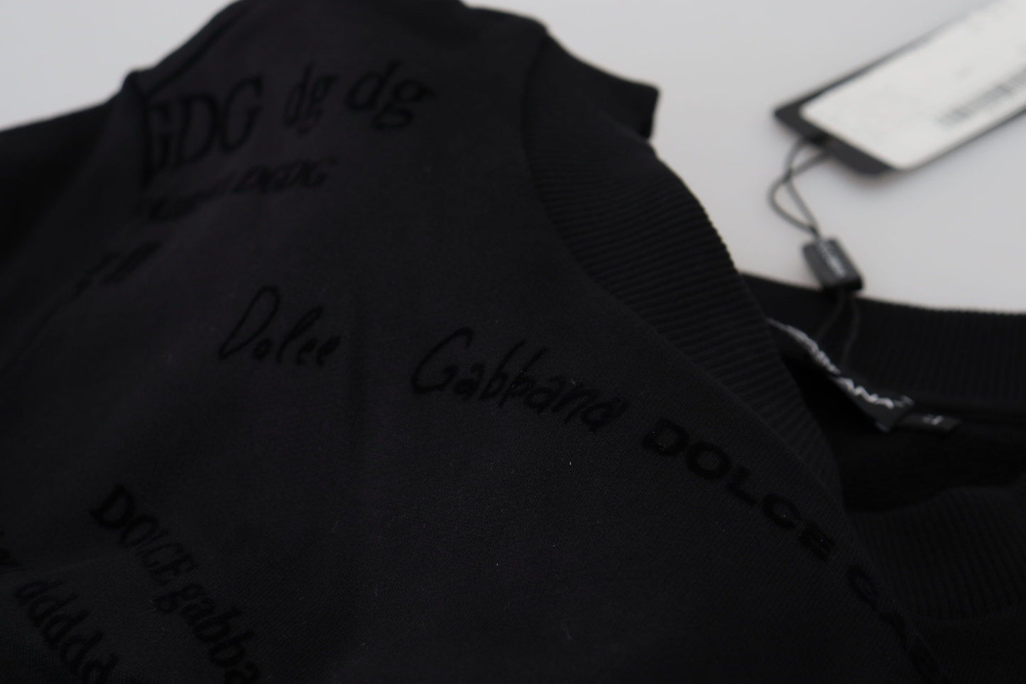 Black Cotton Blend Crewneck Pullover Sweater