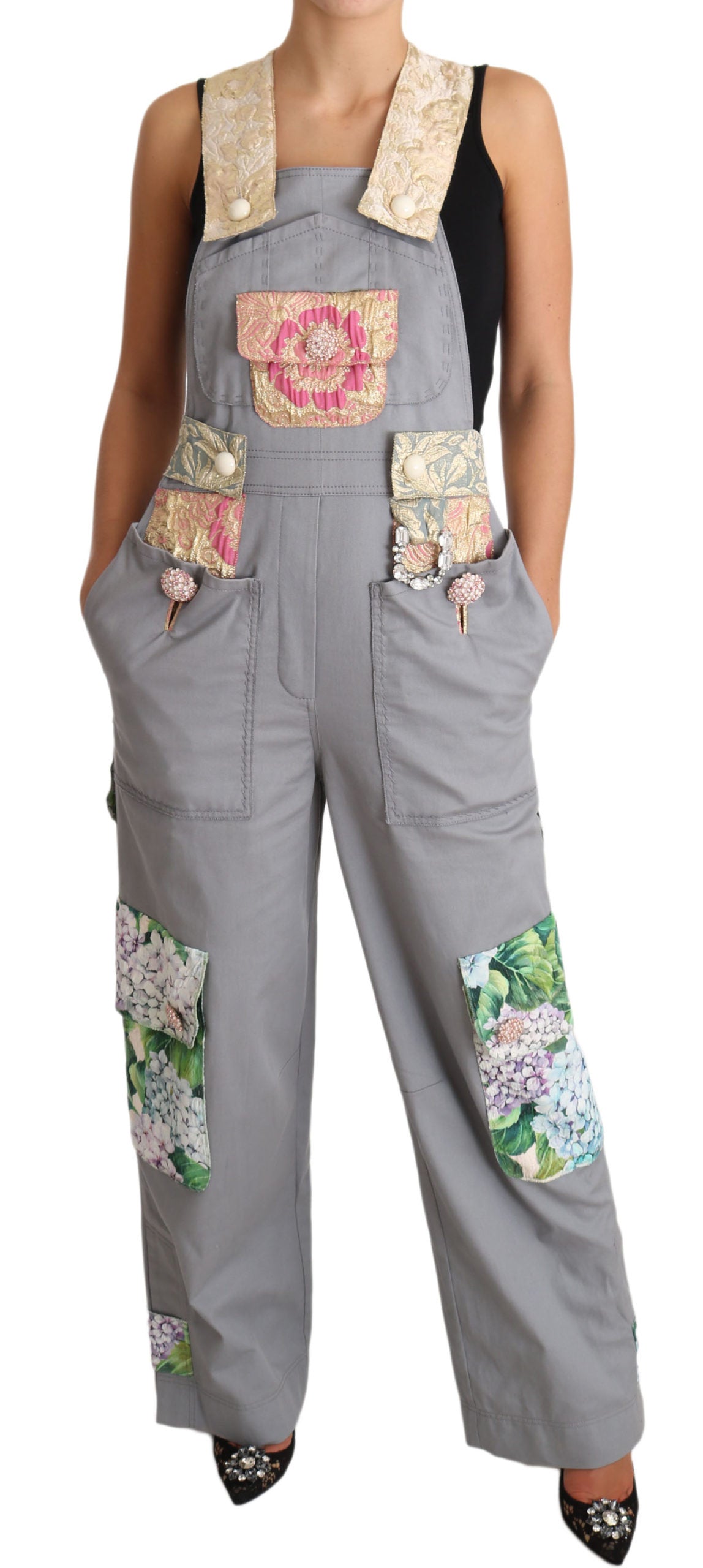 Gray Overall Jeans Gray Denim Crystal Hortensia