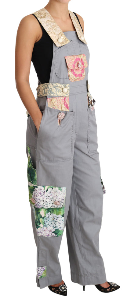 Gray Overall Jeans Gray Denim Crystal Hortensia