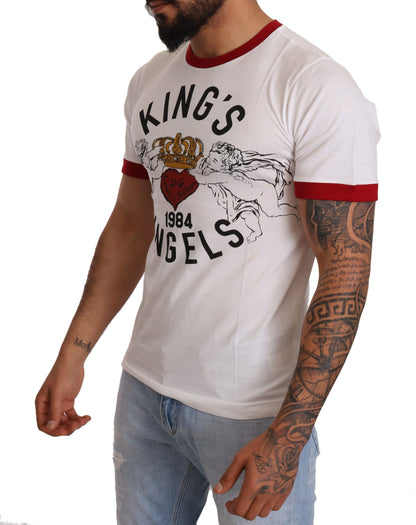 White Kings Angels Print Cotton T-shirt