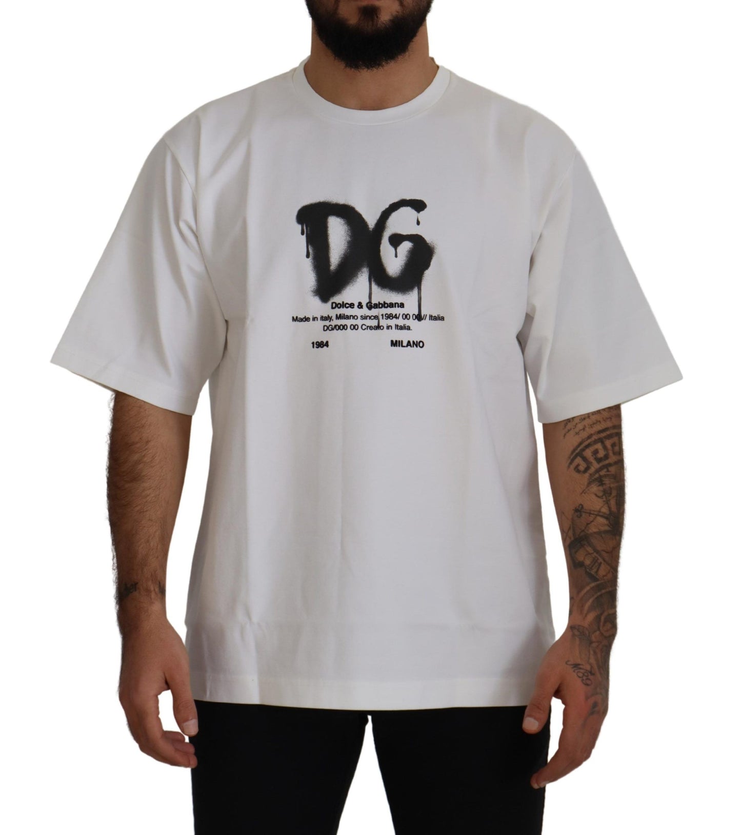 White Logo Print Cotton Crewneck Mens T-shirt