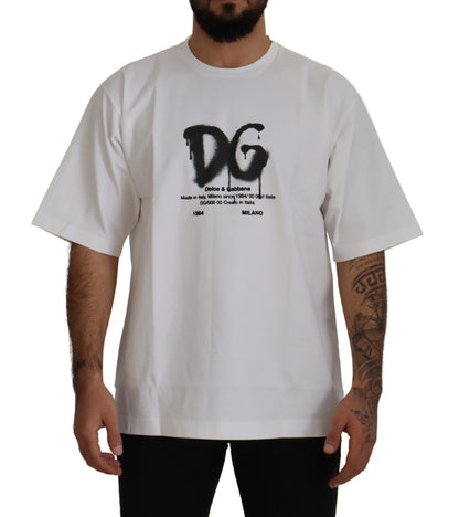 White Logo Print Cotton Crewneck Mens T-shirt