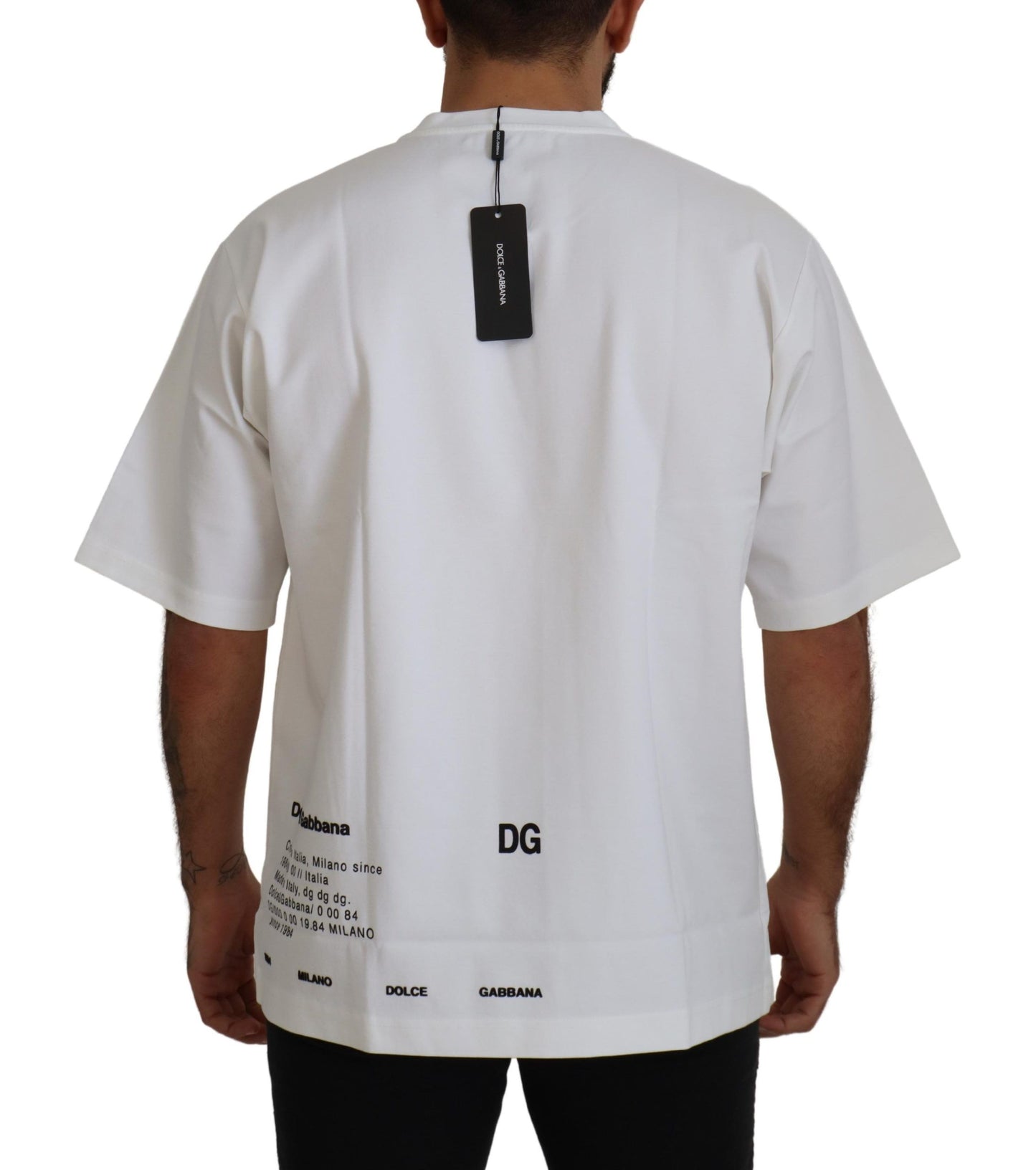 White Logo Print Cotton Crewneck Mens T-shirt