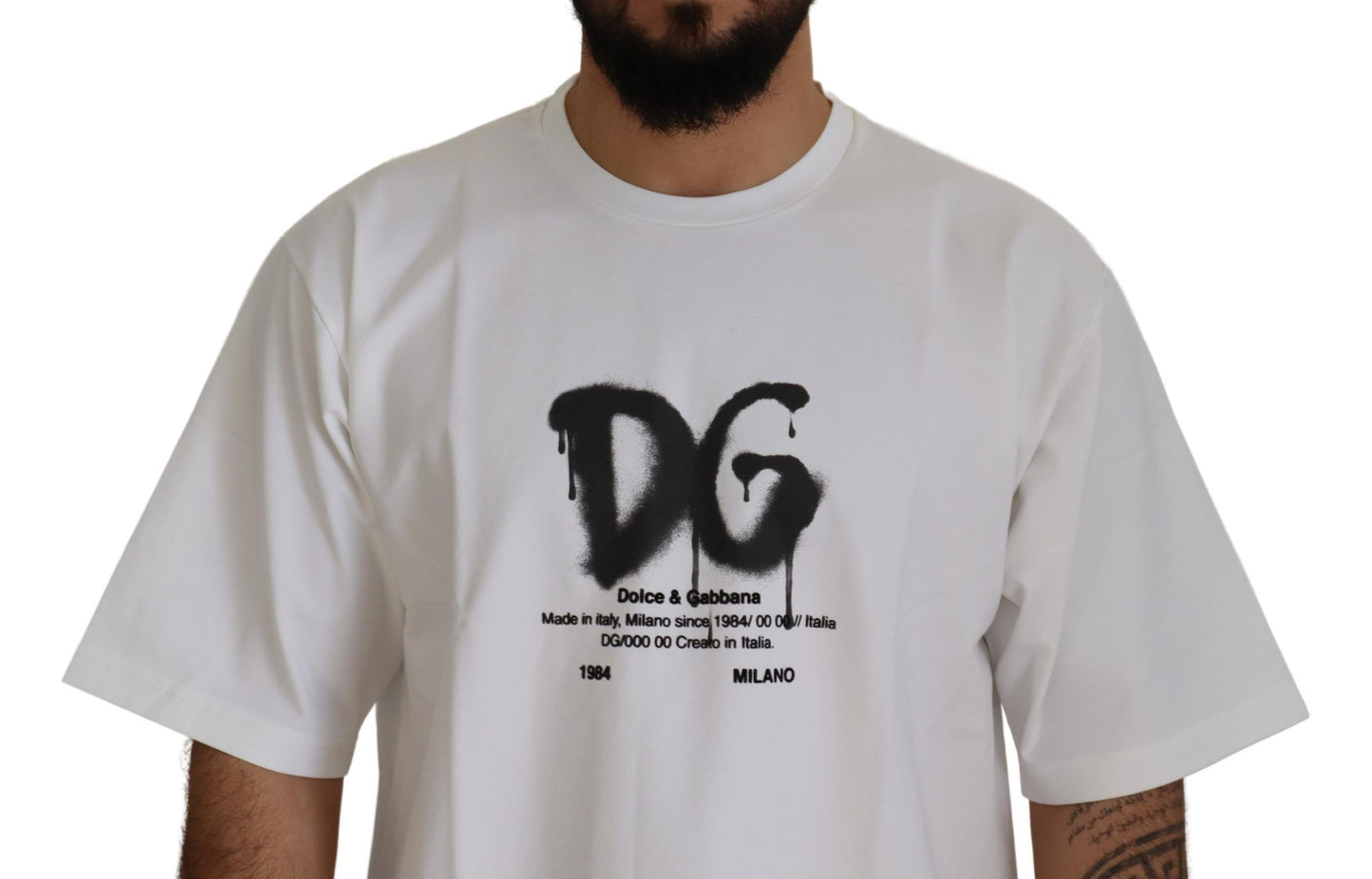White Logo Print Cotton Crewneck Mens T-shirt