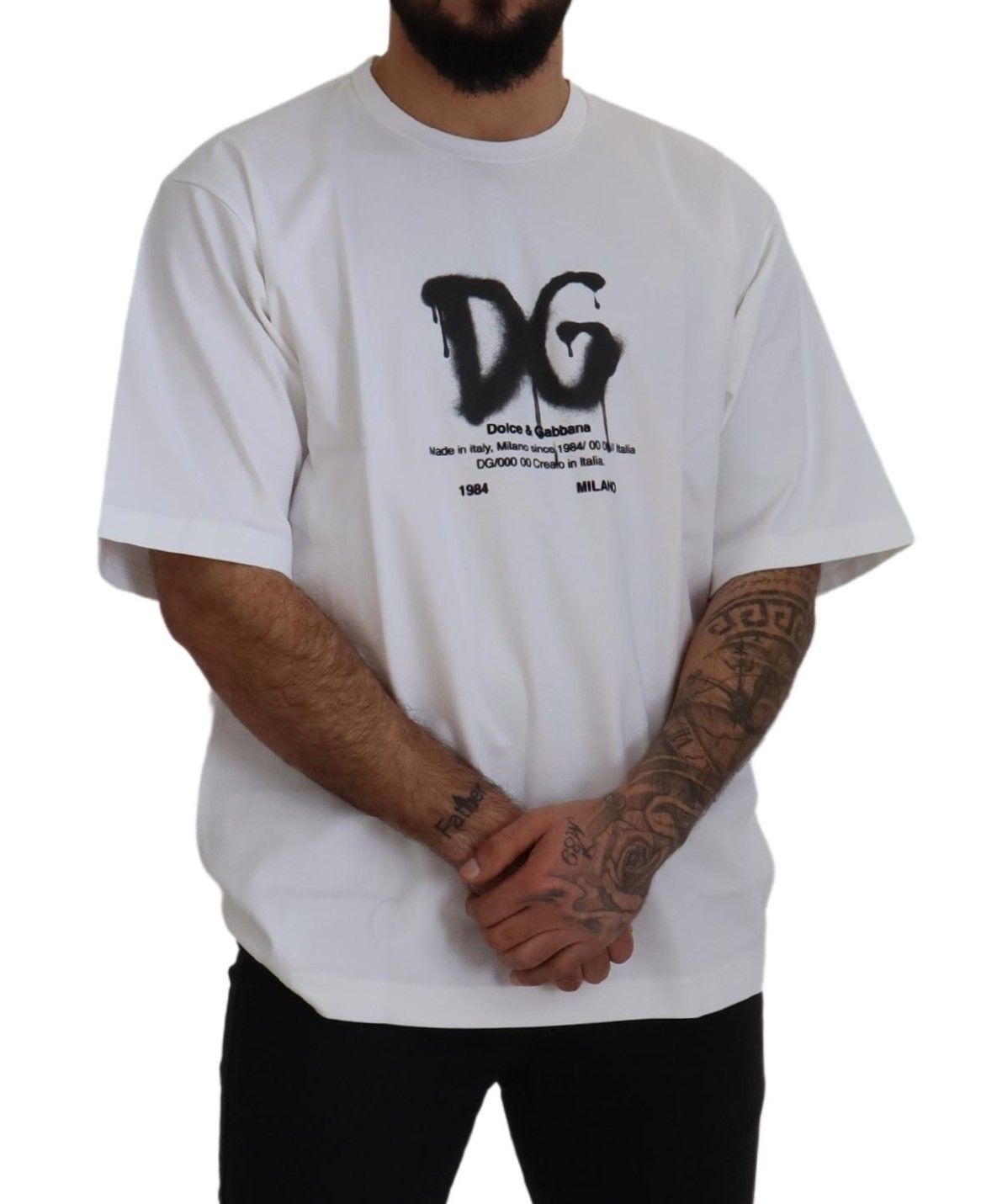 White Logo Print Cotton Crewneck Mens T-shirt