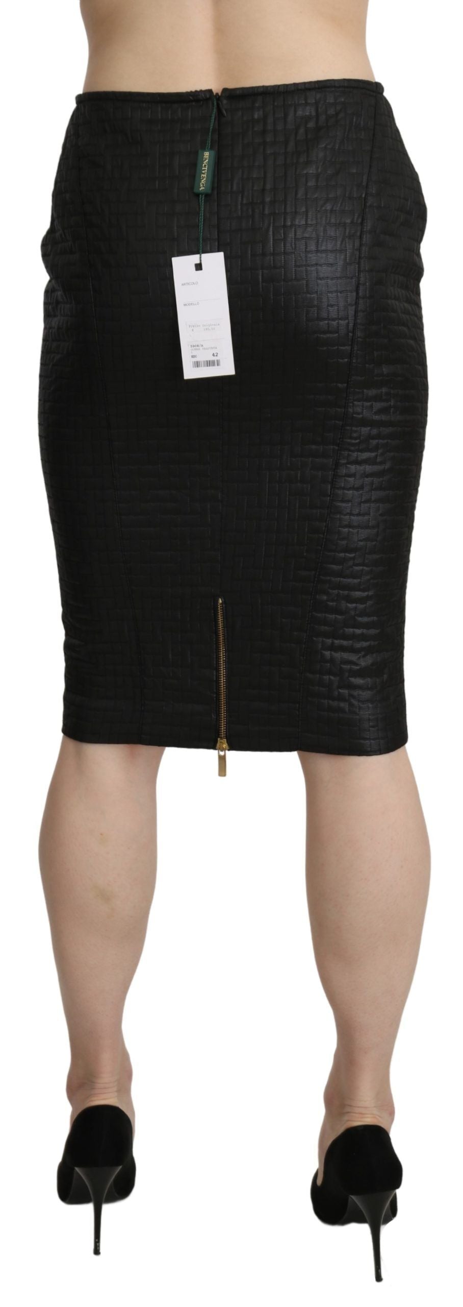 Black Pencil Knee Length Straight Patterned Skirt