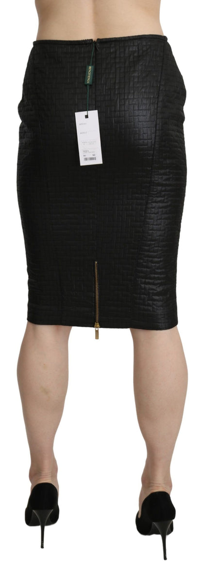 Black Pencil Knee Length Straight Patterned Skirt